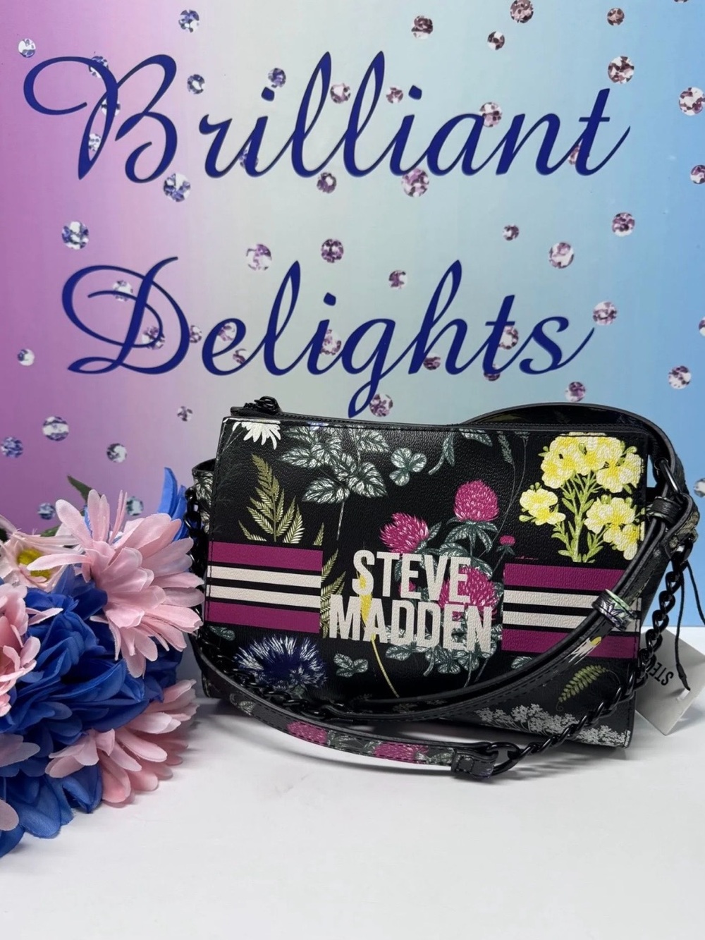 🌺SALE NWT STEVE MADDEN FLORAL RACING STRIPE BAG